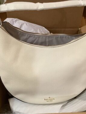 kate spade White Pebbled Leather Shoulder Bag with Gold Logo